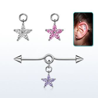 incndz2 barbell industrial loop acero 316l conos 5mm colgante flor petalos zirconia plata distribuidor mayorista