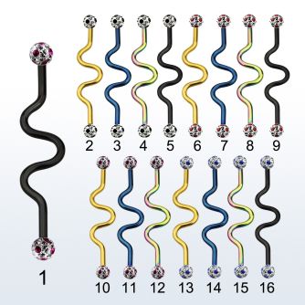 intafr5a barbell industrial zig zag acero 316l anodizado bolas multi cristal 5mm puntos al por mayor