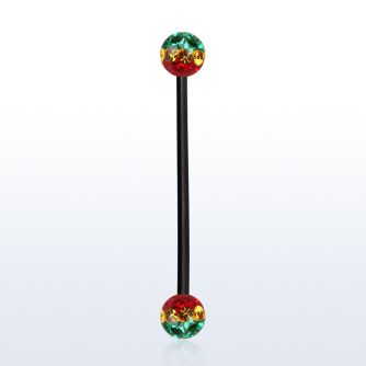 intfr5r barbell industrial acero 316l anodizado bolas multi cristal 5mm rayas colores rasta mayorista