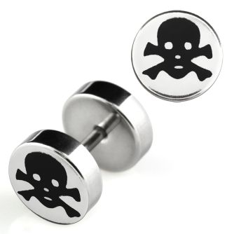 ip10 plug falso acero brillo espejo logo calavera huesos rayada laser lado 8mm al por mayor