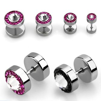 ipgcb steel fake plug w ferido clear swarovski central crystal