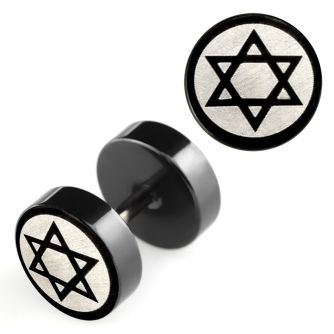 ipls13 plug falso acero quirurgico anodizado negro logo estrella david rayado laser lado 8mm distribuidor mayorista