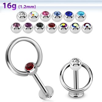 lbcsl 16g 316l steel slave labret with 3mm bezel jewel ball