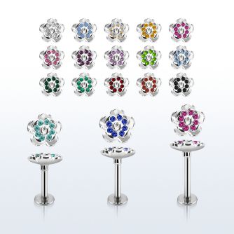lbfw2c labret acero quirurgico flor cristal la esta plata al por mayor