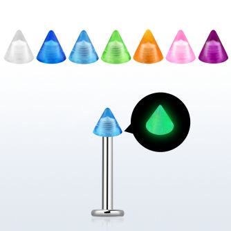 lbglcn3 316l steel labret with 3mm glow in the dark acrylic cone