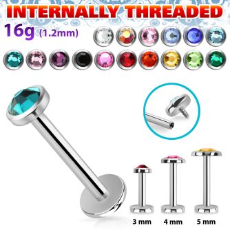 lbifb labret acero quirurgico rosca interna cristal plano 3mm 5mm piercing tragus triple distribuidor mayorista