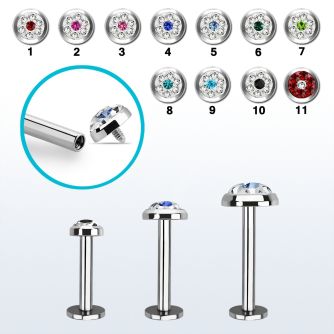 lbifrb steel internally threaded labret w multi crystal dot top