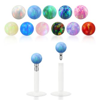 lbiop3 clear bio flexible labret w 3mm synthetic opal ball