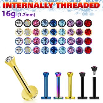 lbtc25 anodized 16g 316l steel labret with 2 5mm bezel crystal