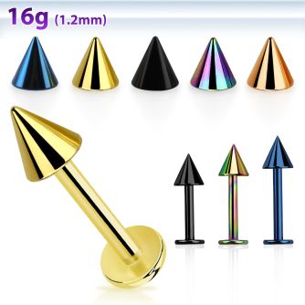 lbtcn4s anodized surgical steel labret with a 4mm cone