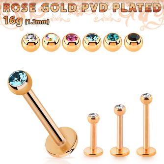 lbttjb25 rose gold plated steel labret w tiny 2.5mm jewel ball