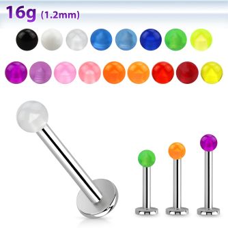 lbuvb3 16g 316l steel labret with 3mm acrylic uv ball