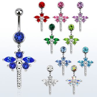 mcd008d piercing ombligo acero quirurgico bola joya bisel 8mm libelula cristal las alas 10mm venta