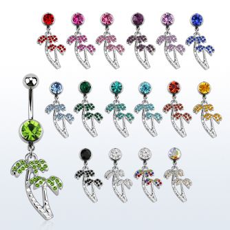 mcd363 piercing ombligo acero quirurgico bola joya 8mm par cocoteros cristal colgados 10mm venta