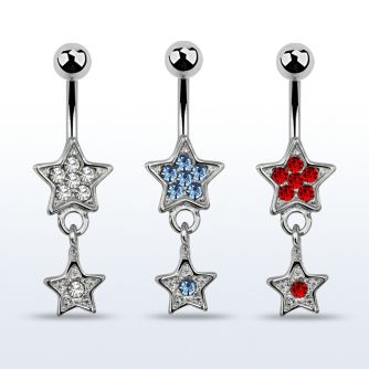 mcd367 316l steel belly banana w crystal star dangling star