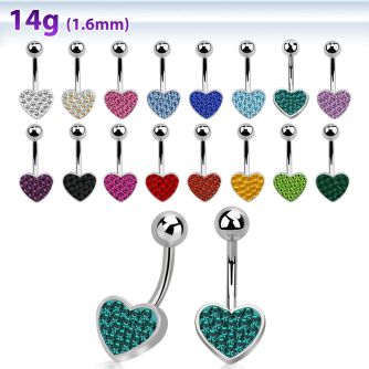 mcd372 piercing ombligo acero quirurgico corazon cristal ferido 10mm al por mayor
