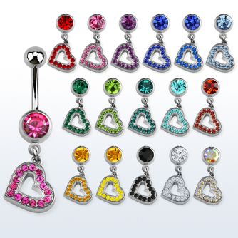 mcd402 piercing ombligo acero quirurgico bola joya bisel 8mm corazon cristal colgado 10mm venta