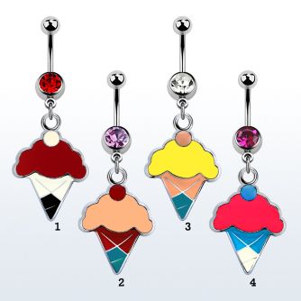 mcd412 316l steel belly banana w painted ice cream cone dangle