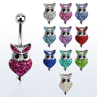 mcd416 316l steel belly banana with ferido glued crystal owl