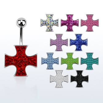 mcd419 piercing ombligo acero quirurgico cruz hierro multi cristal ferido inferior al por mayor