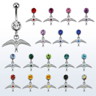 mcd463 piercing ombligo acero quirurgico bola joya bisel 8mm pajaro liso cristal colgado 10mm venta