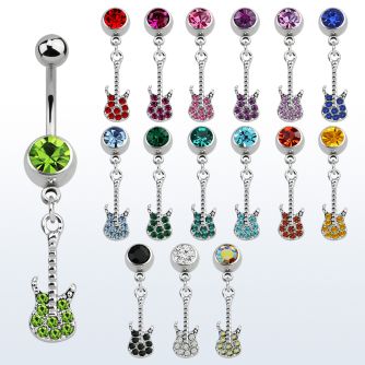 mcd538 piercing ombligo acero quirurgico bola joya 8mm guitarra cristal 10mm al por mayor
