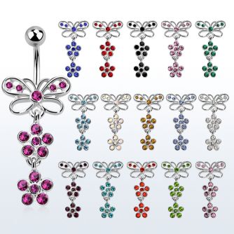 mcd570 piercing ombligo acero quirurgico mariposa accesorios flores cristal 10mm mayorista