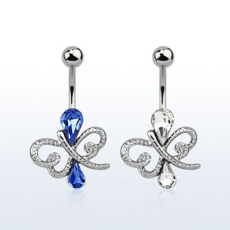 mcd585 steel belly banana w a butterfly design w two crystals