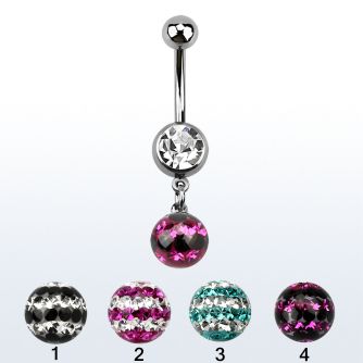 mcd626d piercing ombligo acero quirurgico bola joya bisel 8mm bola 8mm multi cristal ferido triple linea 10mm distribuidor mayorista