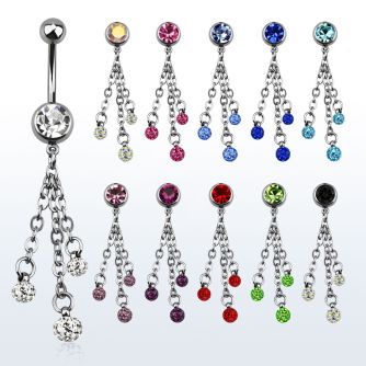 mcd629 piercing ombligo acero quirurgico bola joya bisel 8mm tres bolas multi cristal ferido 4mm 6mm s 10mm distribuidor mayorista