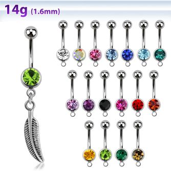 mcd638 piercing ombligo acero quirurgico bola joya bisel 8mm pluma curvada 10mm distribuidor