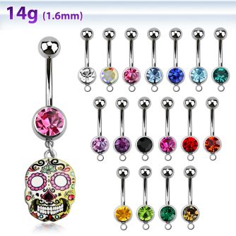 mcd644 piercing ombligo acero quirurgico bola joya bisel 8mm calavera azucar pintada 10mm al por mayor