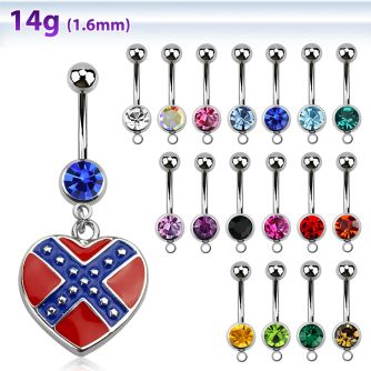 mcd677 piercing ombligo acero quirurgico bola joya bisel 8mm corazon colgado colores bandera confederada 10mm distribuidor