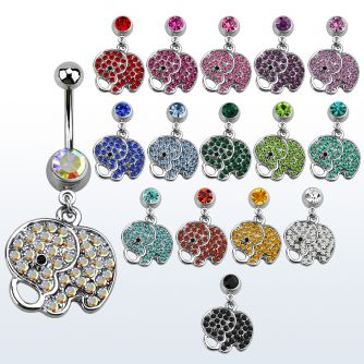 mcd690 piercing ombligo acero quirurgico bola joya bisel 8mm bebe elefante cristal colgado 10mm distribuidor mayorista