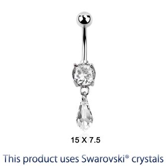 mcd713 piercing ombligo acero quirurgico zirconia 8mm cristal swarovski gota larga colgado 10mm distribuidor mayorista