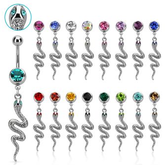 mcd728 steel belly banana w dangling snake w crystal eyes