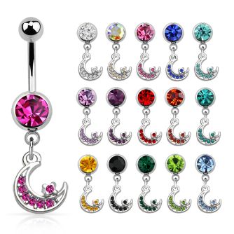 mcd734 piercing ombligo acero quirurgico bola joya bisel 8mm luna cristal 10mm al por mayor