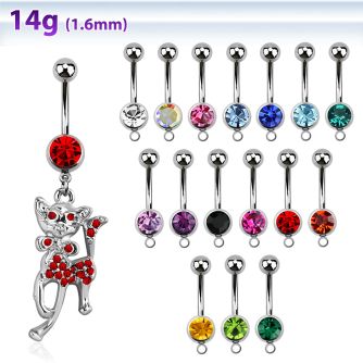 mcdct5 piercing ombligo acero quirurgico bola joya bisel 8mm gato cristal colgado 10mm venta