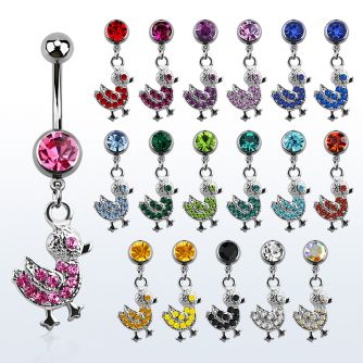 mcddk2 piercing ombligo acero quirurgico bola joya bisel 8mm pato cristal colgado 10mm al por mayor