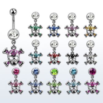 mcdsk4 piercing ombligo acero quirurgico bola joya bisel 8mm calavera cristal huesos cruzados 10mm distribuidor