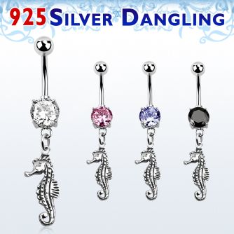 mcdvd13 piercing ombligo acero 316l zirconia redonda 8mm caballito mar plata esterlina colgado venta