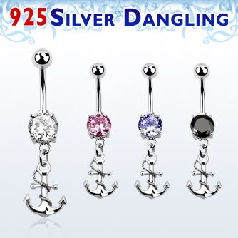 mcdvd18 piercing ombligo acero 316l zirconia redonda 8mm ancla cuerda plata esterlina colgado venta