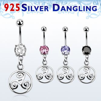 mcdvd23 piercing ombligo acero 316l zirconia redonda 8mm triskele plata esterlina colgado venta