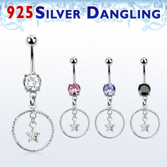 mcdvd33 steel belly banana w round cz silver star in a circle