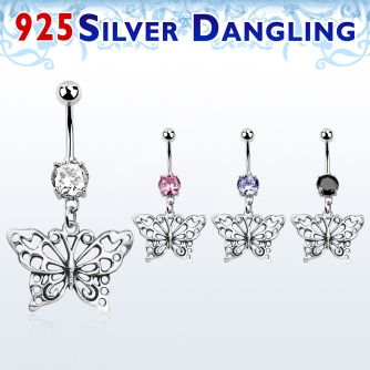 mcdvd5 piercing ombligo acero 316l zirconia redonda 8mm mariposa plata esterlina al por mayor