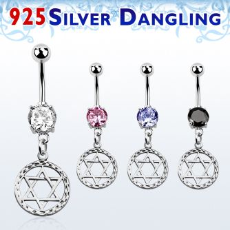 mcdvd6 belly banana w dangling silver david star symbol