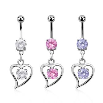 mcdz17 piercing ombligo acero quirurgico zirconia redonda 8mm zirconia redona dentro marco corazon 10mm venta