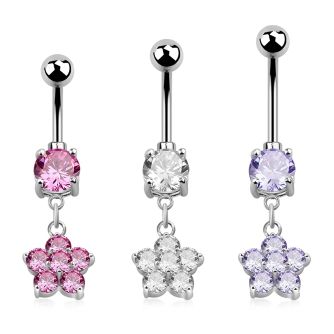 mcdz293 piercing ombligo acero quirurgico zirconia redonda 8mm flor zirconia 10mm distribuidor