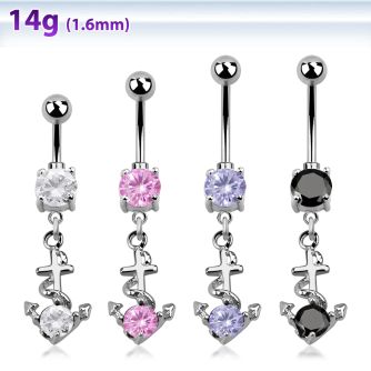mcdz371 piercing ombligo acero quirurgico zirconia 8mm ancla zirconia redonda mayorista