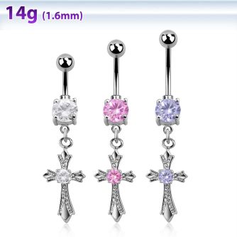 mcdz379 piercing ombligo acero quirurgico doble bola joya bisel 5 8mm cruz estilo vintage zirconia redonda centro 10mm al por mayor